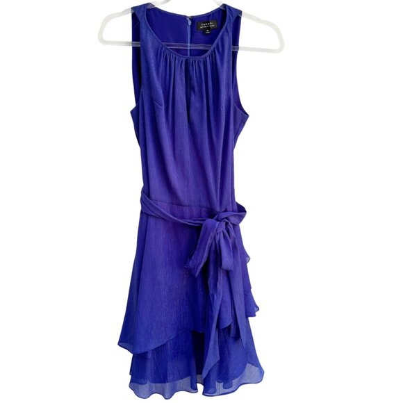 TAHARI Sparkling Blue Belted Ruffle Dress Size 10 – Elegant Party Cocktail - Picture 7 of 10